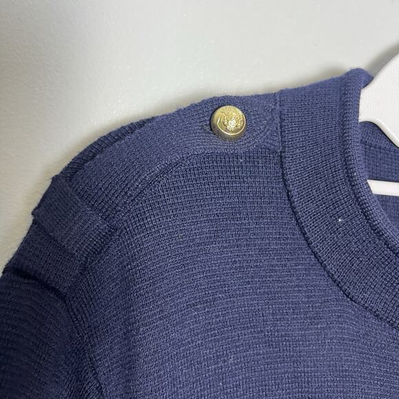 Talbots Womens Button Up Wool Blend Knit Blazer Sz XL Navy Blue Military Preppy - Picture 8 of 16